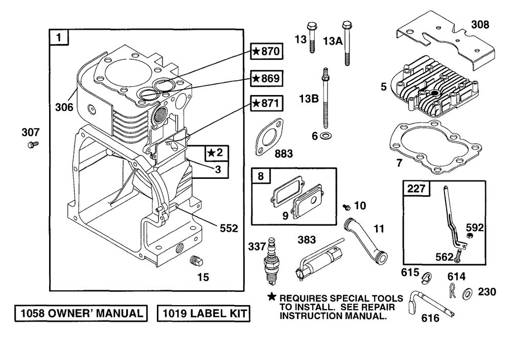 Cylinder, Head Diagram and Parts List for 83412-0105-04  Briggs and Stratton Engine